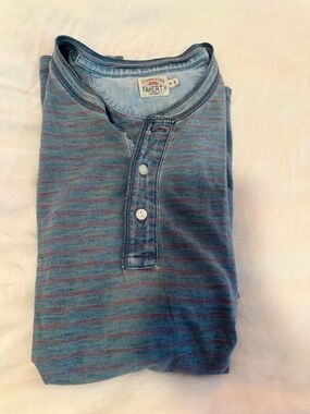 Faherty Blue Henley with Red Stripes